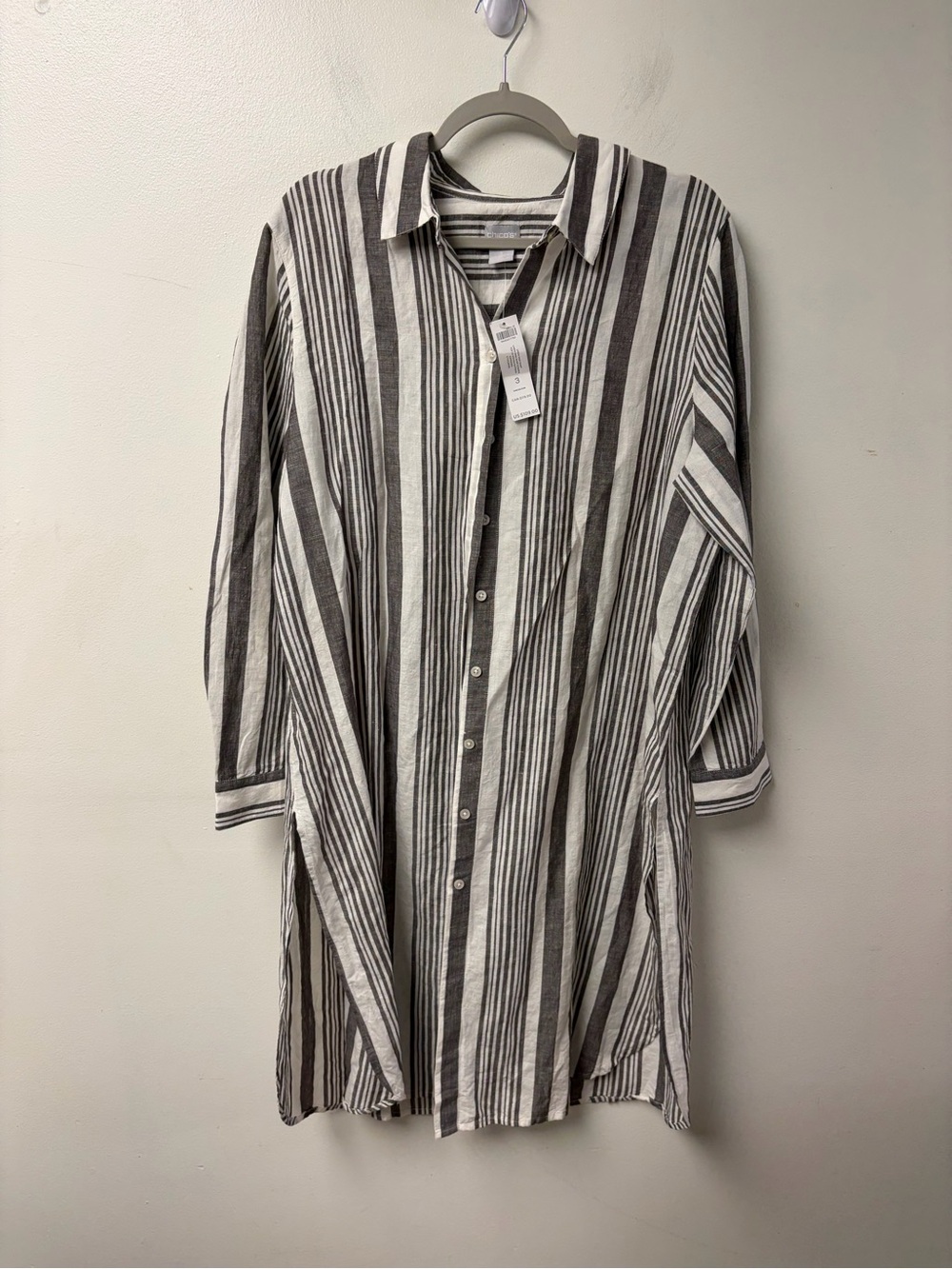 Chico’s NWT Linen Maxi Shirt Stripes Espresso Size 3 (16/18)